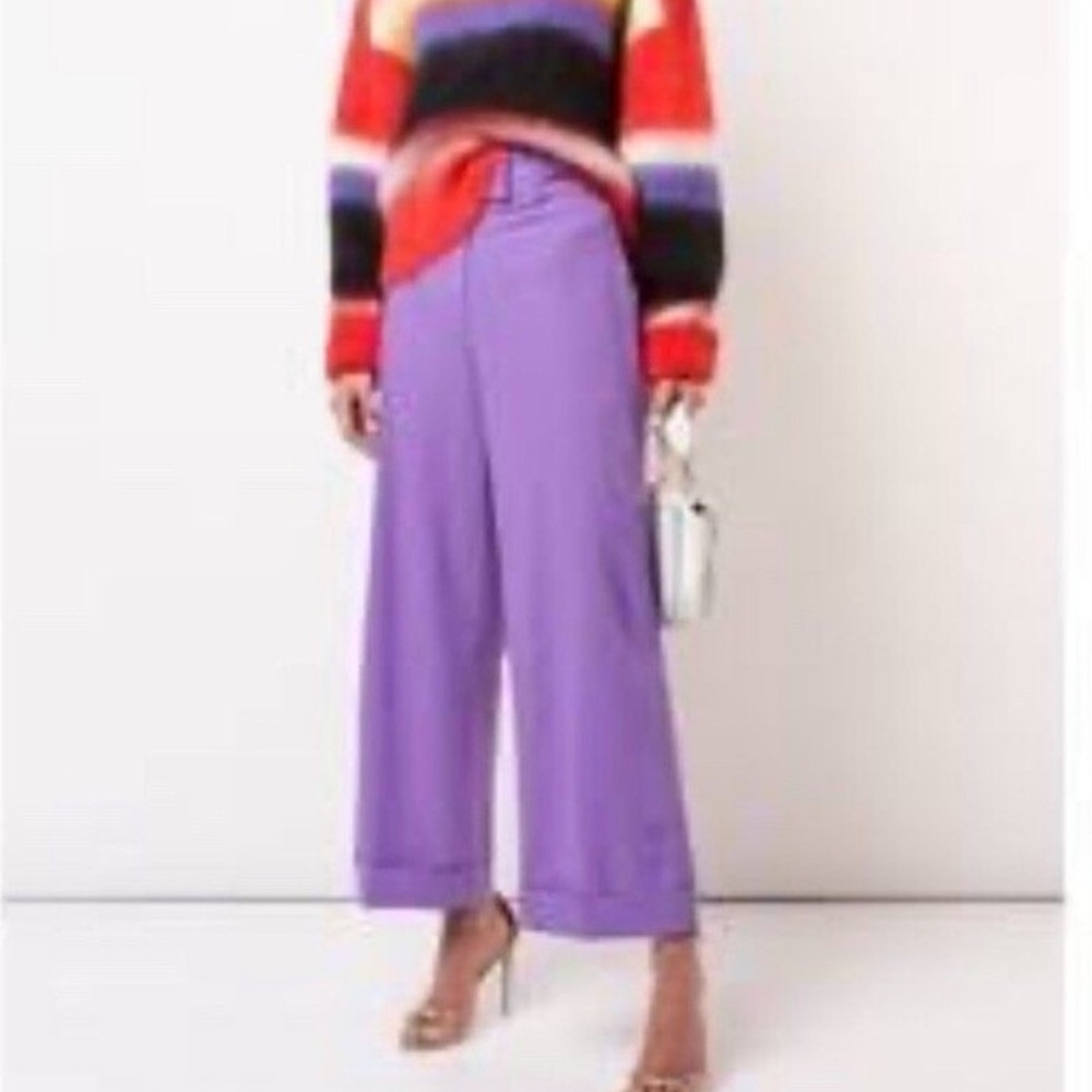 Diane Von Furstenberg Purple Wide- Leg thin wool culottes‎ Pants size 8 *